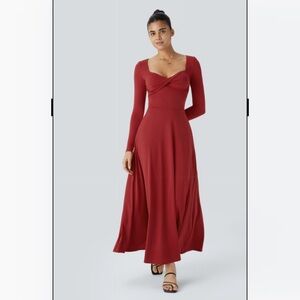 HALARA Twist-Front Long Sleeve Maxi Dress - Burgundy